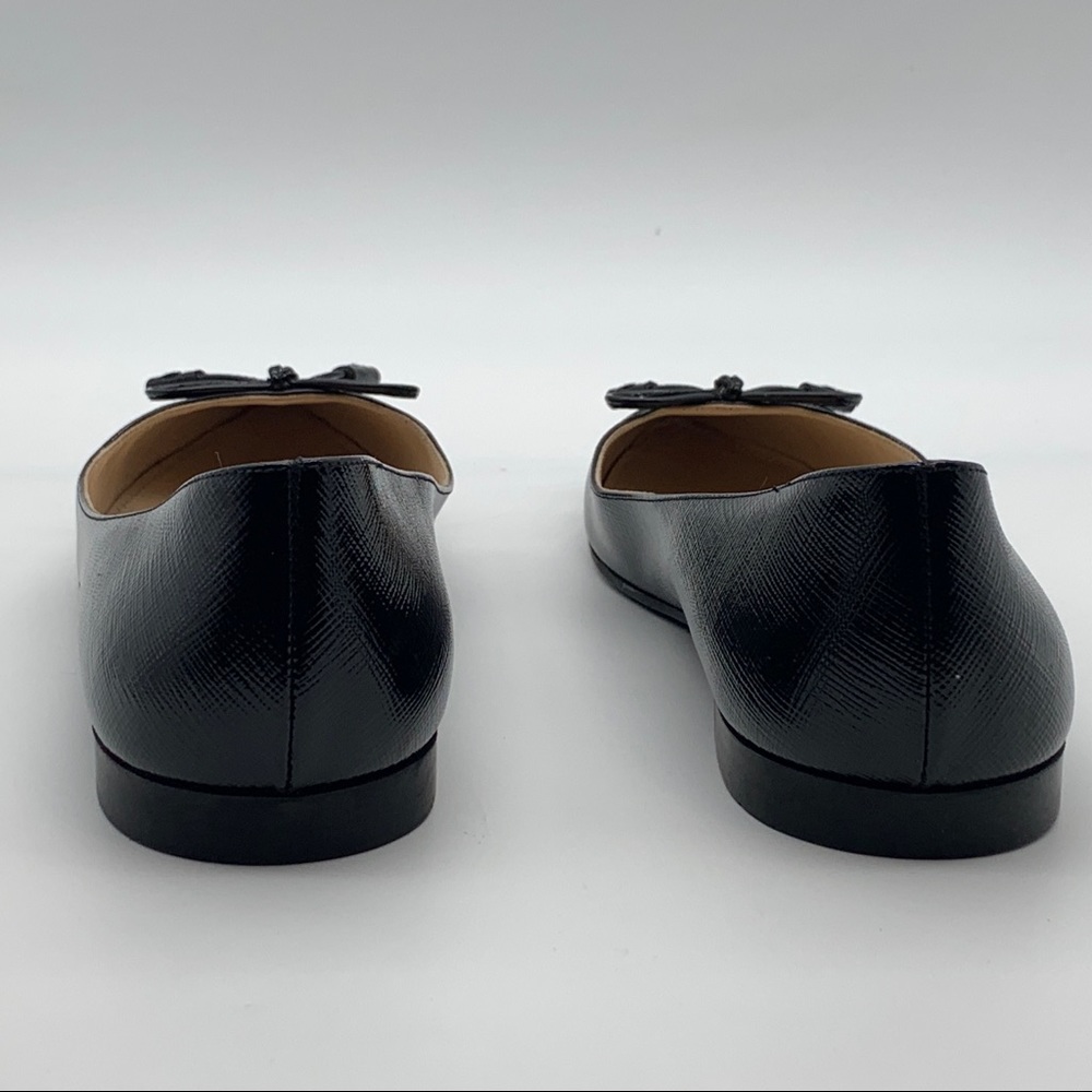 Vestaire - Prada Saffiano Bow Logo Pointed Ballet Flats - Picture 9 of 14